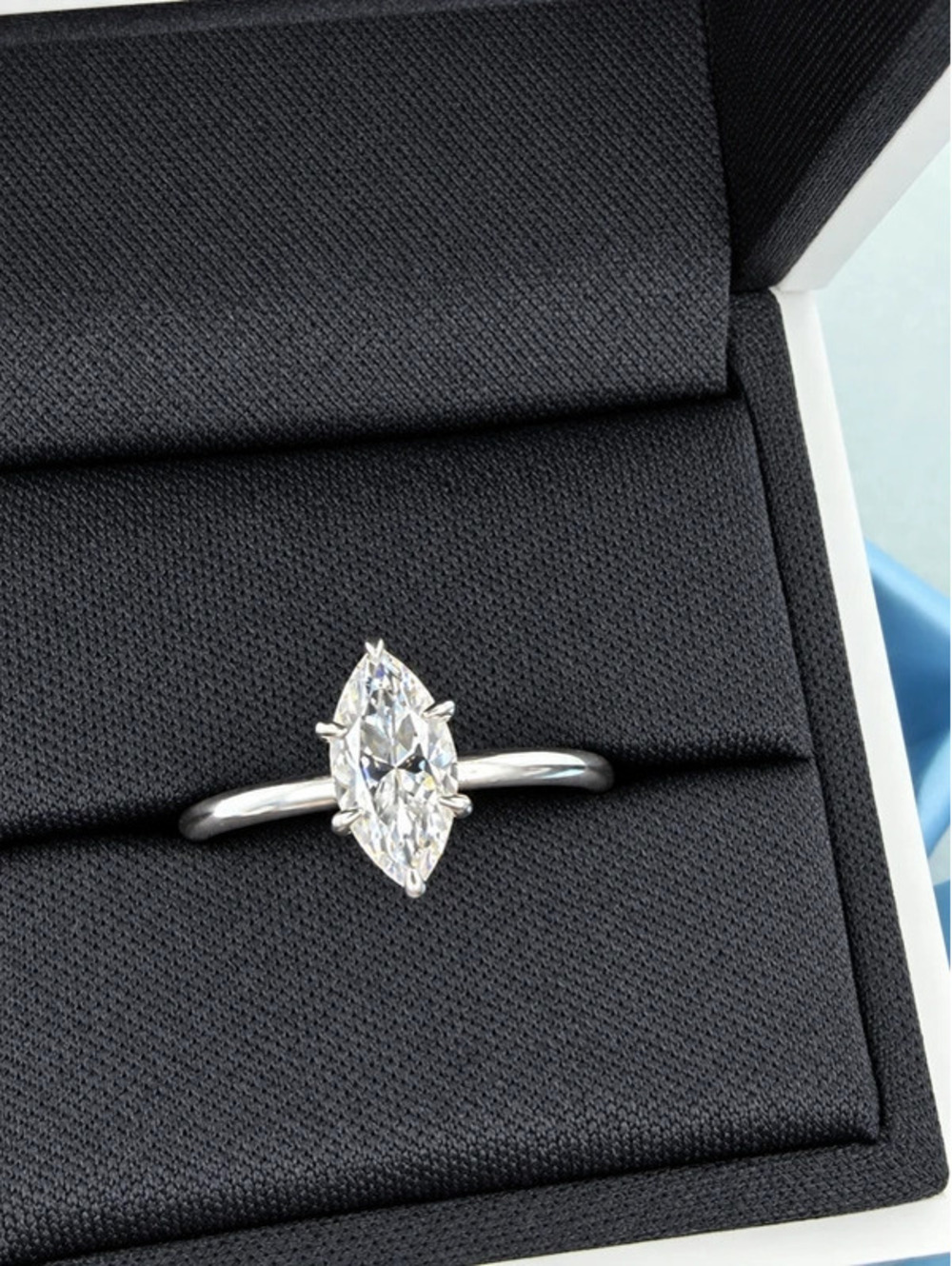 #809 Size 8.5 MOOSEA 1.5 CT Marquise Moissanite 925 Silver Solitaire Ring